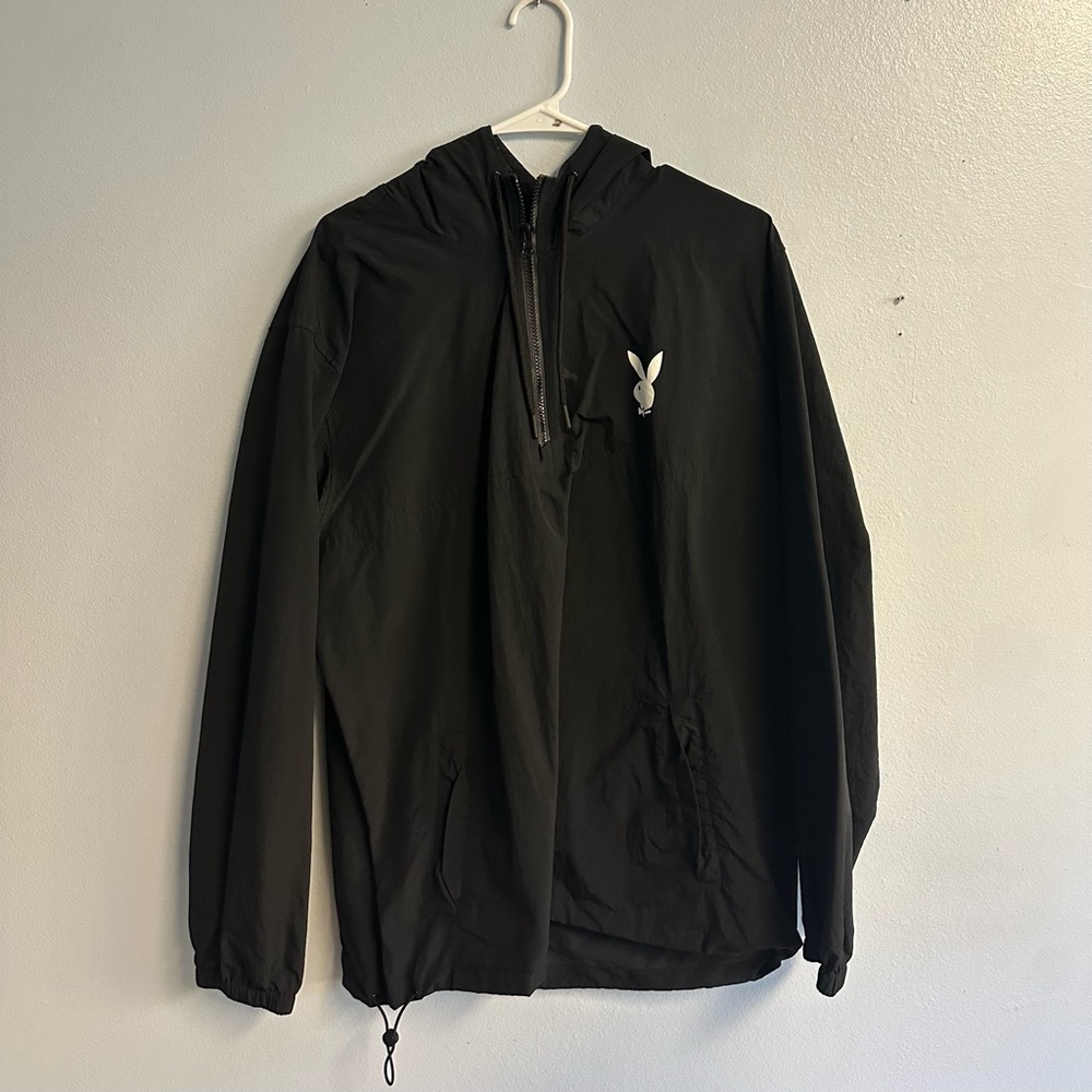 Playboy Windbreaker Quarter Zip Black Jacket